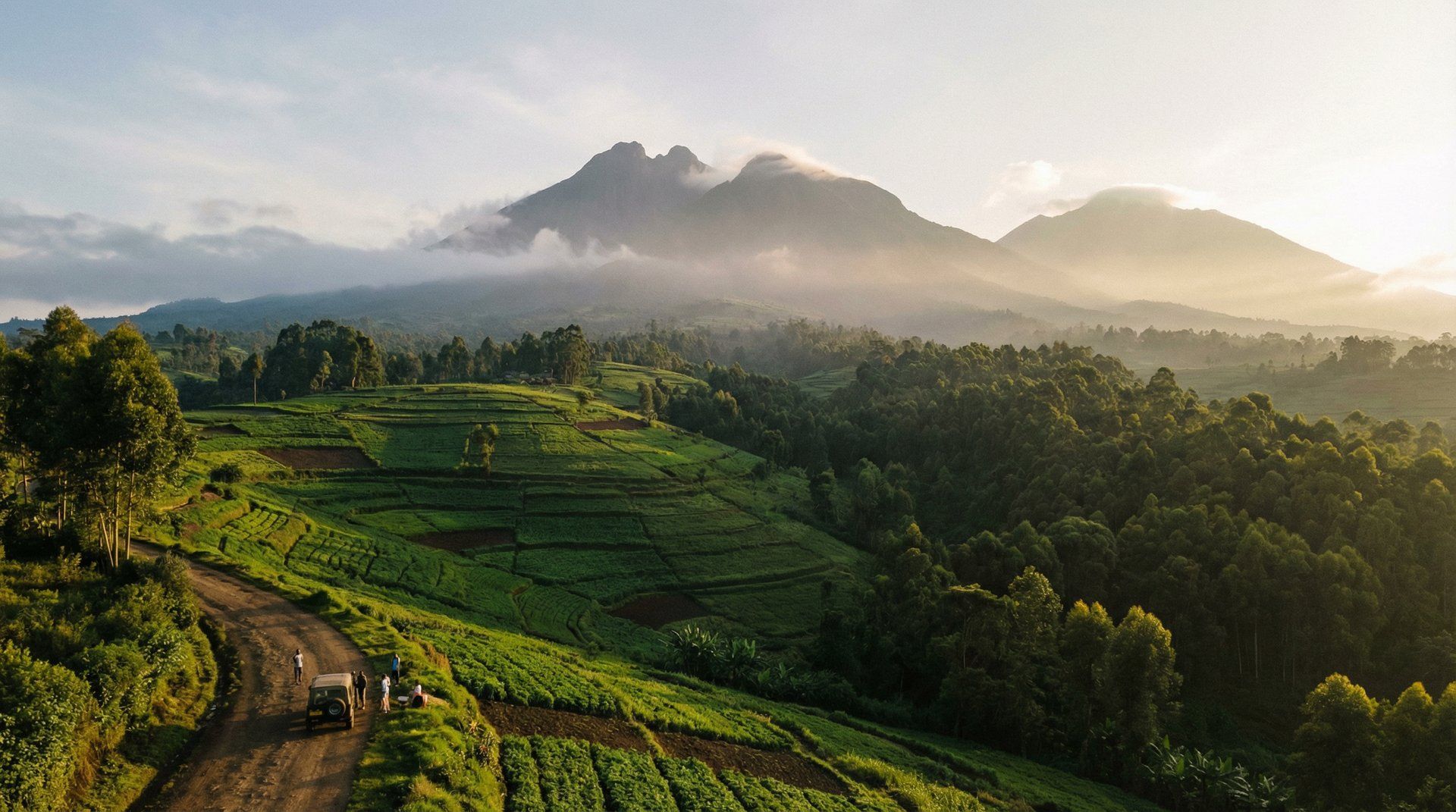 Panoramic view of the Virunga Volcanoes in Rwanda