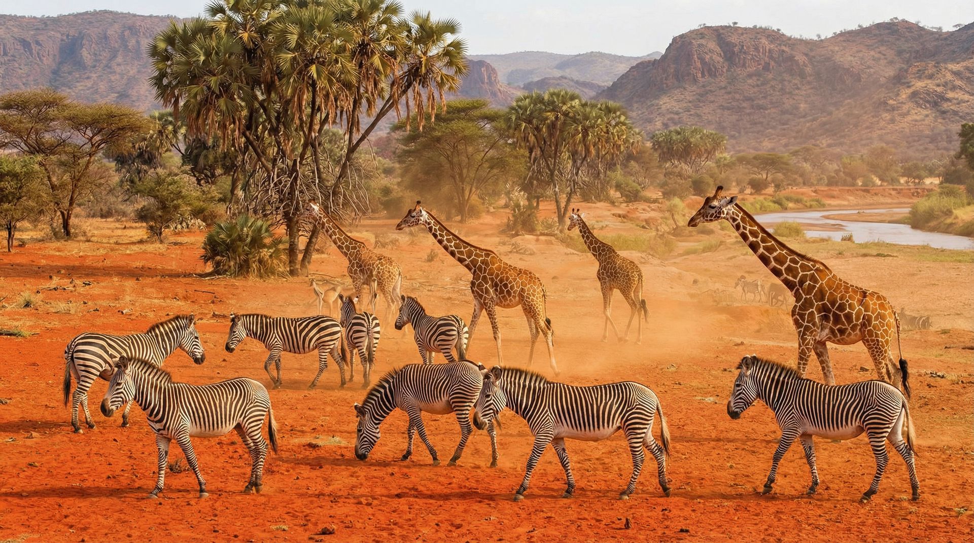 Grevy's zebras and Reticulated giraffes in the Samburu landscape